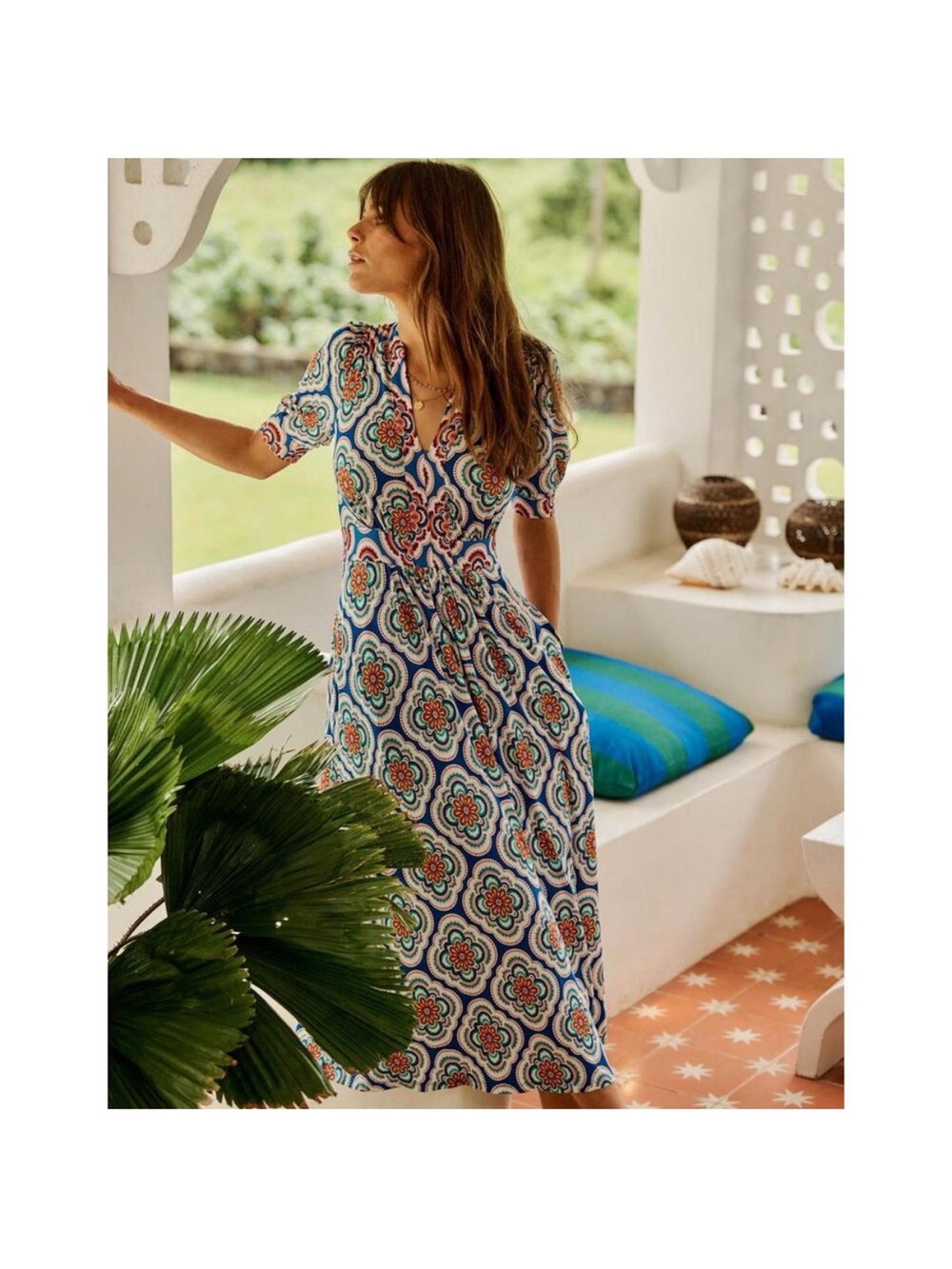 Boden Women’s Lily Jersey Stretch Midi Tea Botanical Dress Sz 10 - Picture 2 of 8